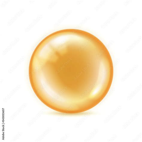 Yellow orb isolated on white background. Big shape glass circle with ...