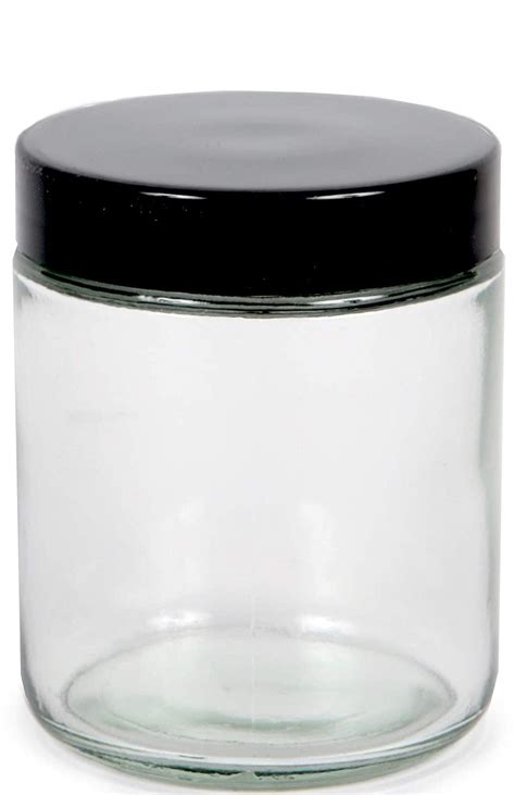 Oz Clear Glass Jars W Lined White Plastic Ribbed Caps