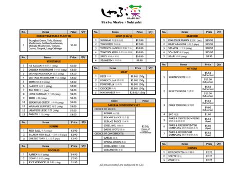 Shabu Sai Menu Prices In Singapore