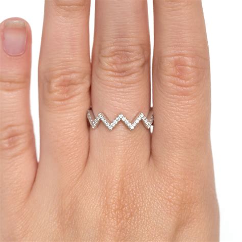 14K White Gold Zig Zag Diamond Ring Pointer Finger Ring Right Hand