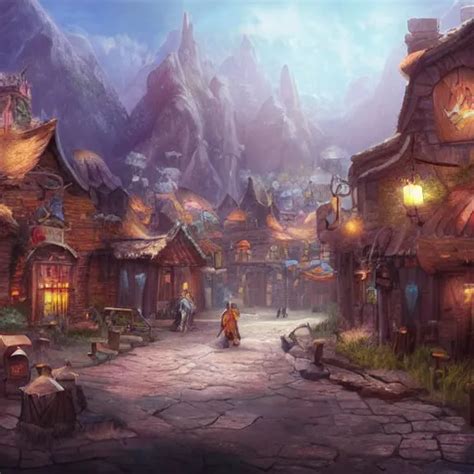 Large Fantasy Town Filled With People Game Concept Stable Diffusion