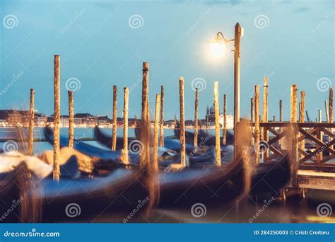 Picture With Gondolas Moored On Grand Canal Near Saint Mark Square In