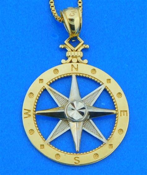 Compass Rose Pendant 14k 2 Tone Medium Island Sun Jewelry Beach Haven Nj