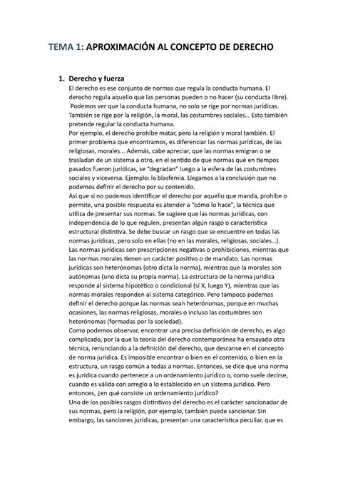 Temas Teoria Del Derecho Tema 1 AproximaciÓn Al Concepto De Derecho