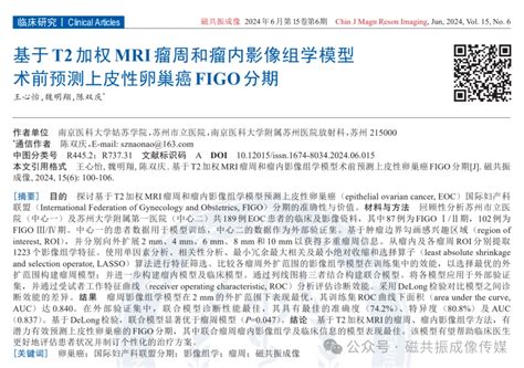 基于t2加权mri瘤周和瘤内影像组学模型术前预测上皮性卵巢癌figo分期 哔哩哔哩