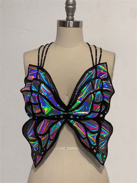 Holographic Butterfly Bralette Sheer Bralette Rave Bra Etsy