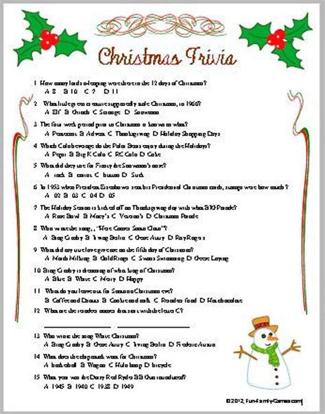 Free Christmas Trivia Game Printable Answers