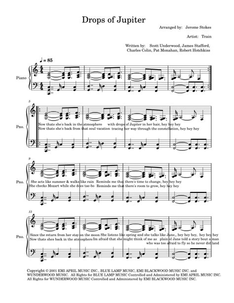 Drops Of Jupiter Tell Me Arr Jerome Stokes By Train Sheet Music For Easy Piano At Sheet