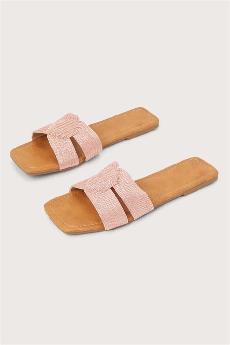 Cute Blush Sparkly Sandals Woven Sandals Flat Sandals Lulus