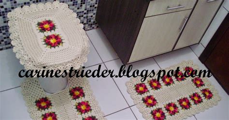 Carine Strieder Crochet Designer Jogo de Banheiro a Flor Gérbera