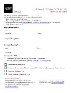 Fillable Online Honorary Fellow Of The University Nomination Form Fax