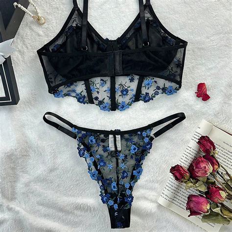 Lace Sexy Erotic Floral Embroidery Lingerie Set Women Boho Sensual Erotic Sexy Piece Bra
