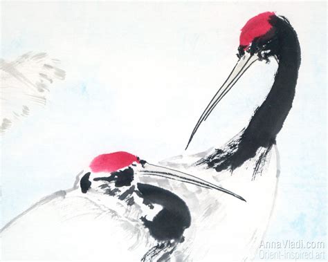 Japanese Cranes original sumi-e painting of storks couple - Etsy 日本