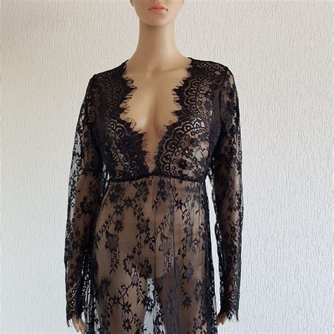 Kanten Lange Kimono Elin Zwart Stijlvol Sexy Lingerie