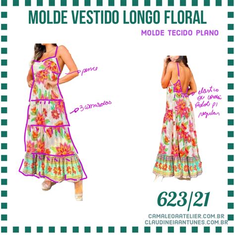 Molde Vestido Longo Floral 623 21 CAMALEOA ATELIER DE COSTURA