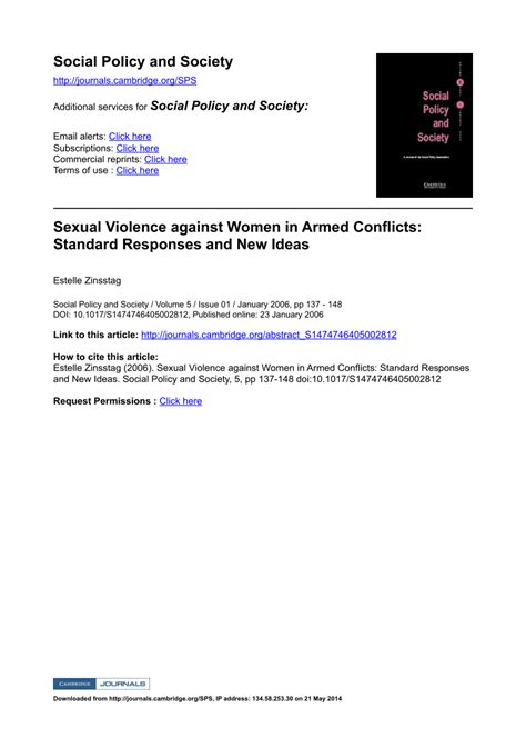 Pdf Sexual Violence Against Women In Armed Conflicts Standard