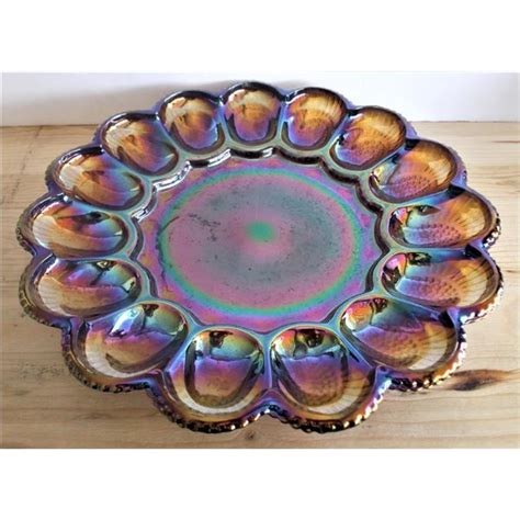 Indiana Glass Iridescent Carnival Glass Deviled Eggs Platter