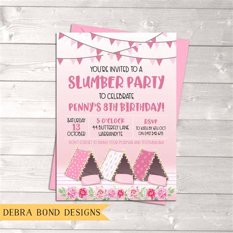 Slumber Party Invitation Sleepover Birthday Invitation Girl Etsy