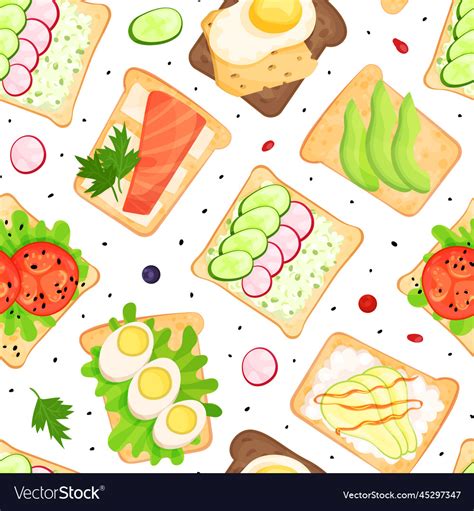 Tasty Healthy Toasts Seamless Pattern Sandwiches Vector Image