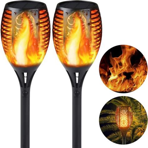 Pcs Led Solar Flame Torch Light Flickering Outdoor