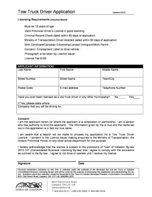 Tow Truck Driver Application Form Fill Online Printable Fillable