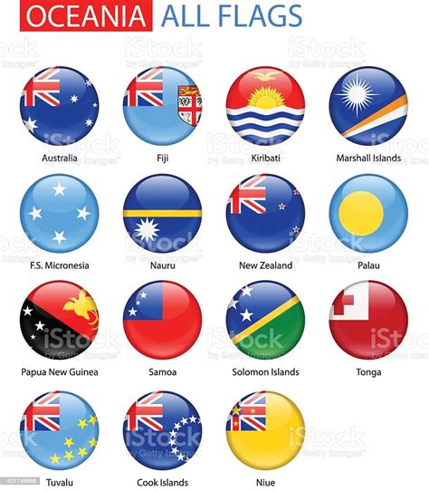 Round Glossy Flags Of Oceania Full Vector Collection Stock Illustration