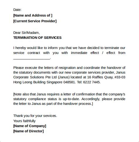 Sample Termination Letters 8 Termination Of Services Letters