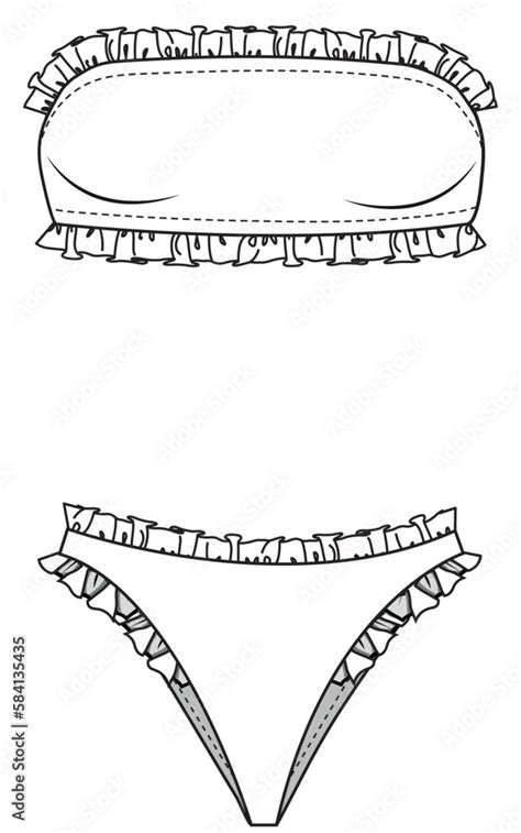 Vetor De Womens Ruffle Trim Bandeau Bikini Set Strapless Tube Top Two Piece Swim Suit Flat