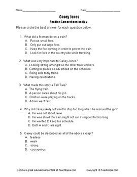 Benchmark Advance Reading Comprehension Quiz Th Grade Casey Jones