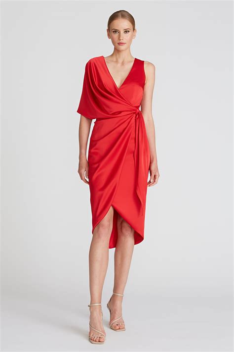 Theia Candace Wrap Cocktail Dress Poppy