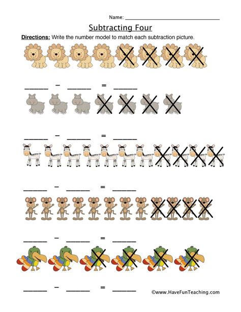 Subtracting Four Writing Equations Worksheet By Teach Simple