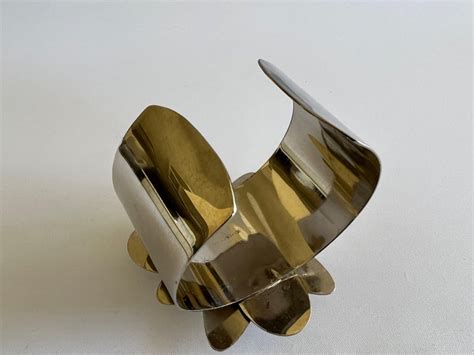 Vintage Givenchy Paris Mixed Metal Mod Flower Cuff Bracelet For Sale At 1stdibs