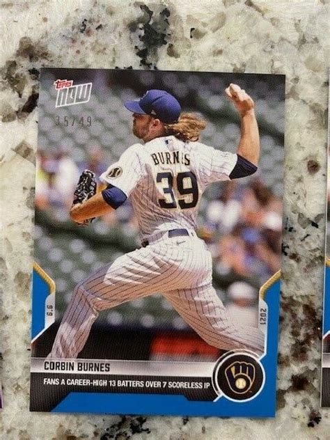 Topps Now Blue Parallel Card Milwaukee Brewers Corbin Burnes