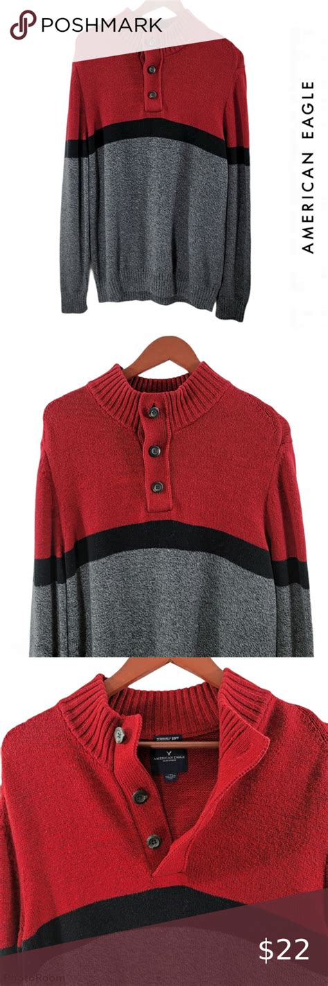 Bogo Mens American Eagle Red Colorblock Sweater Long Sleeve