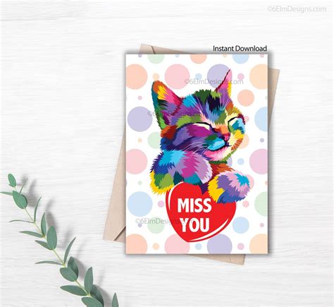 Printable Miss You Kitty Instant Download Greeting Card Missing You I