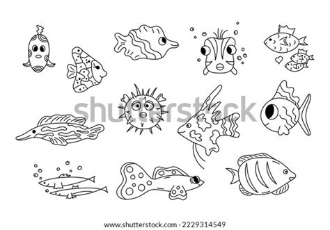 Cute Fish Doodle Set Vector Collection Stock Vector Royalty Free