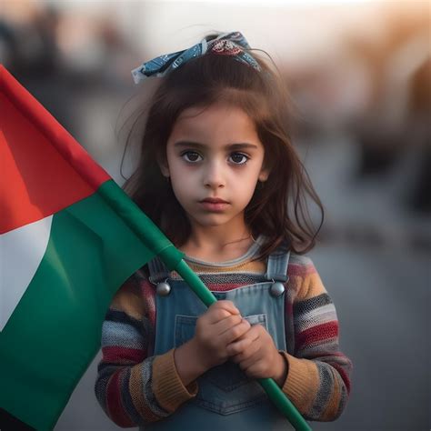 Premium Ai Image Palestinian Kid Girl Holding Free Palestine Flag In