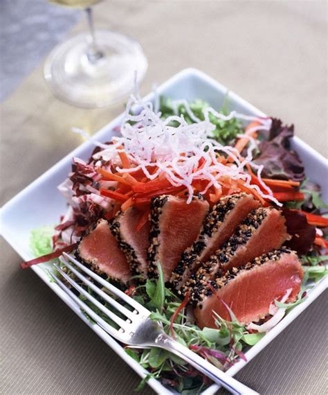 Ahi Tuna Salad With Citrus Soy Vinaigrette Recipe Best Seafood Recipes Food Seafood Dishes