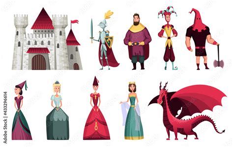 Fairy Tales Characters Fantasy Knight And Dragon Prince And Princess