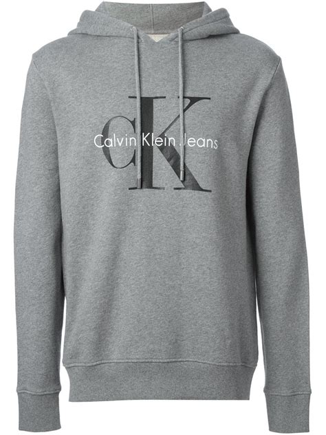 Calvin Klein Jeans Logo Print Hoodie In Gray For Men Grey Lyst