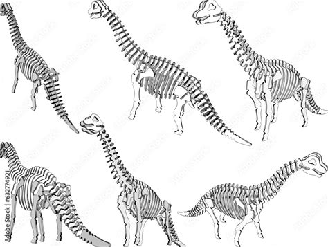 Vector sketch illustration of a blocks toy prehistoric dinosaur fossil ...