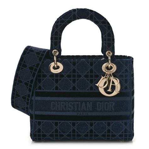 Christian Dior Velvet Cannage Medium Lady D Lite Blue Gem