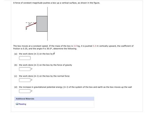 Solved A Force Of Constant Magnitude Pushes A Box Up A Chegg