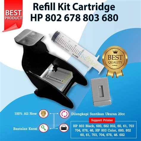 Jual Refill Kit HP GT51 GT52 46 678 680 685 703 704 802 803 Black Tri