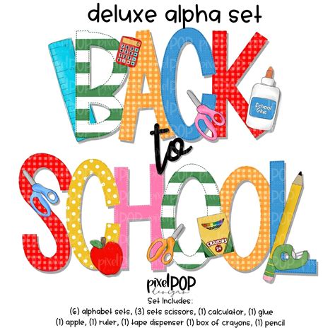 Back To School Deluxe Alphabet Letter Set School Alphapack Font Png