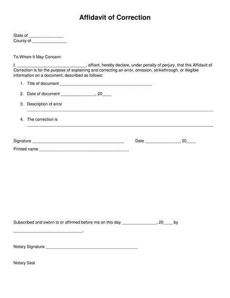 Affidavit Of Correction Form Download Printable Pdf Templateroller Sexiz Pix