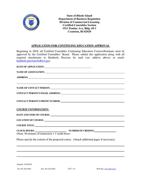 Rhode Island Application For Continuing Education Approval Fill Out