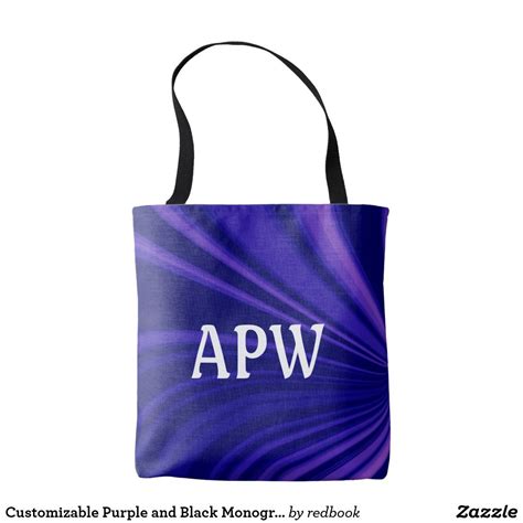 Customizable Purple And Black Monogram Tote Bag Tote Bag Bags