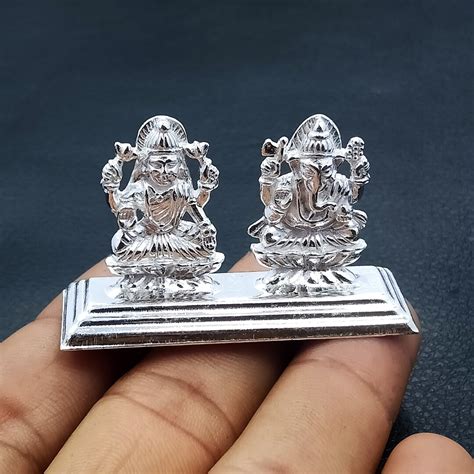 Pure 925 Silver Handmade Hindu Idols Laxmi And Ganesh Small Statue