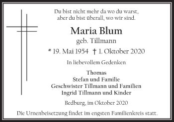 Traueranzeigen Von Maria Blum WirTrauern